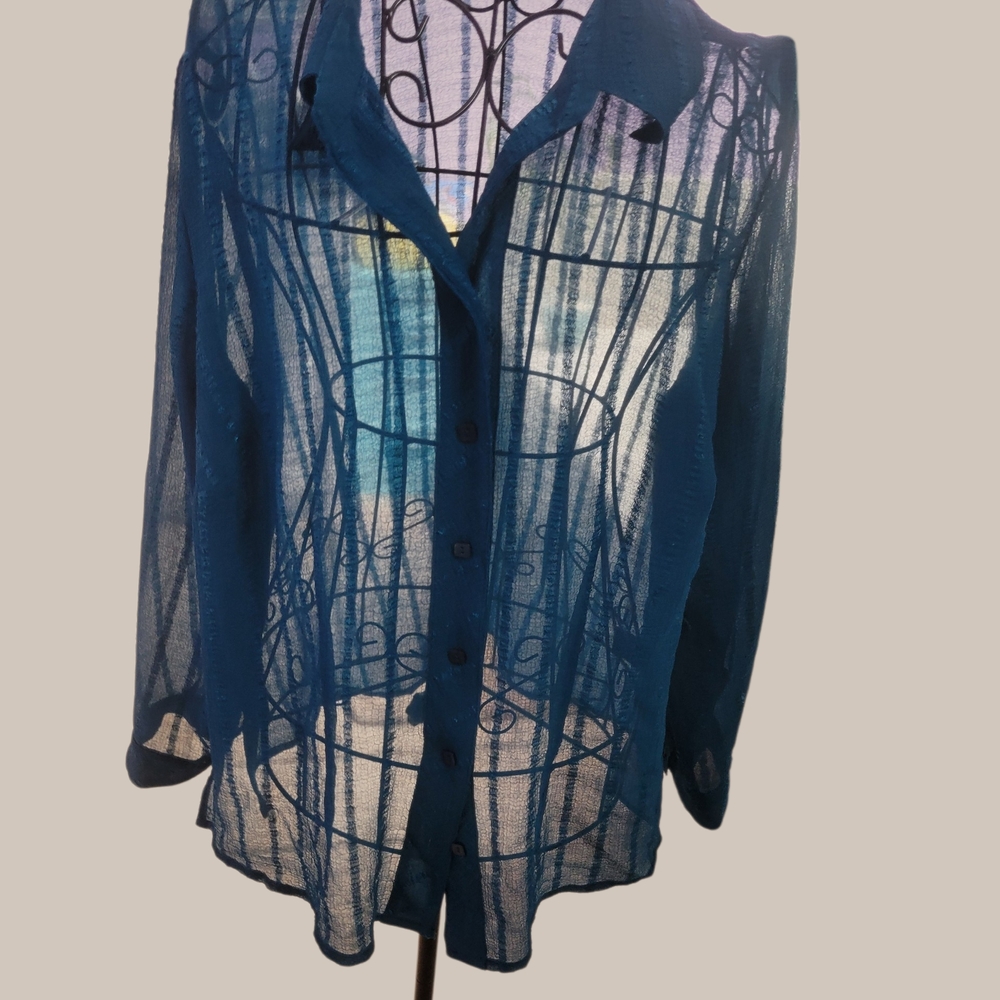 Avenue Teal Sheer Button-Down Shirt
